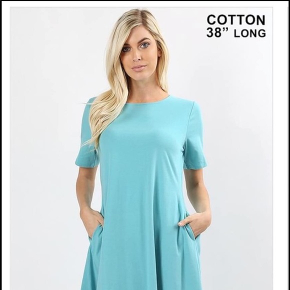 Zenana Short Sleeves Dress Casual Ash Mint M & XL - Picture 3 of 4